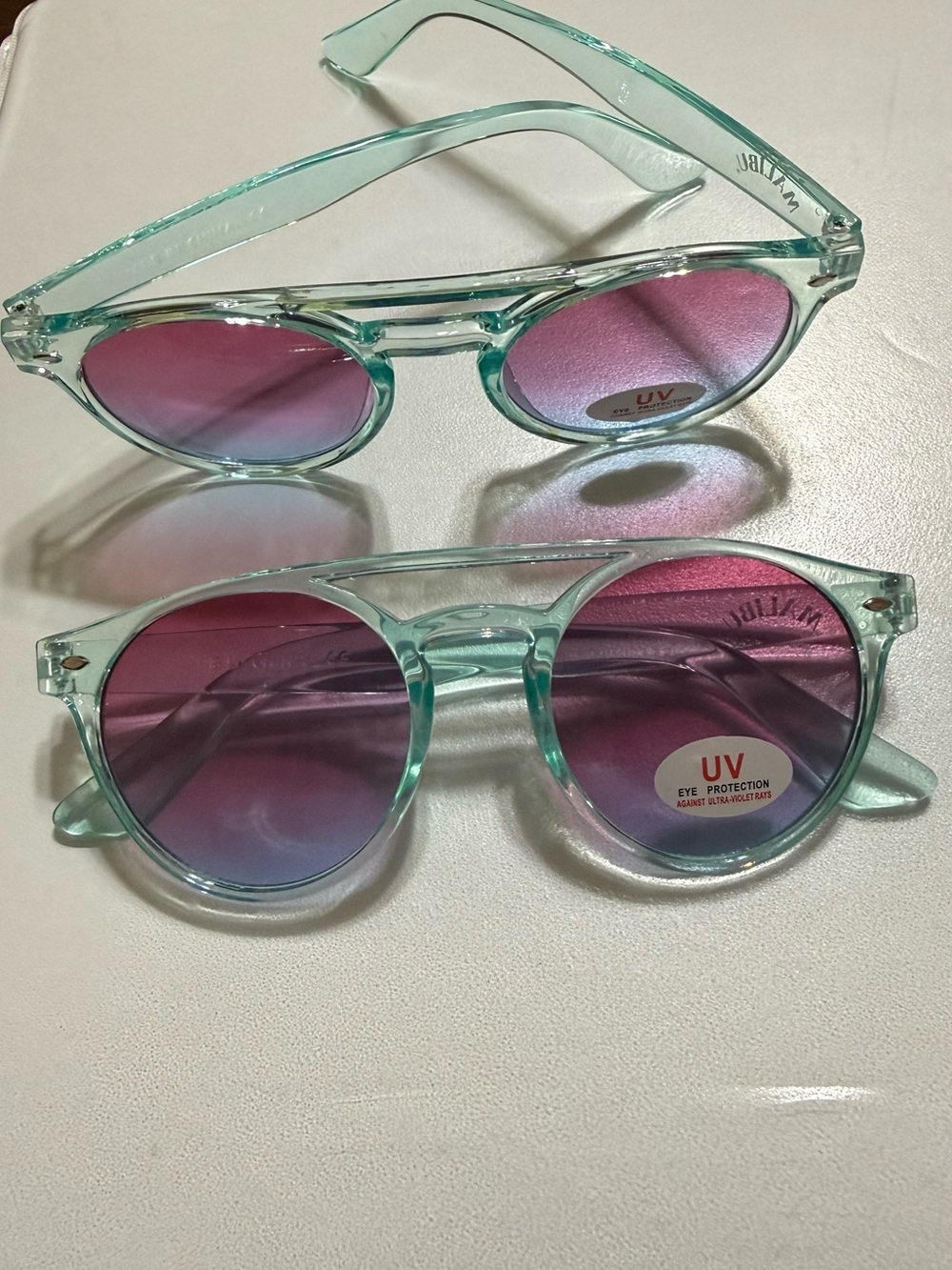 Malibu Mint Green Frame Sunglasses with Pink Gradient Lenses Set of 2 Pairs
